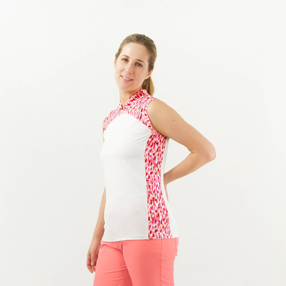 Pure Sleeveless Polo with Petal Polka Print Design Panels