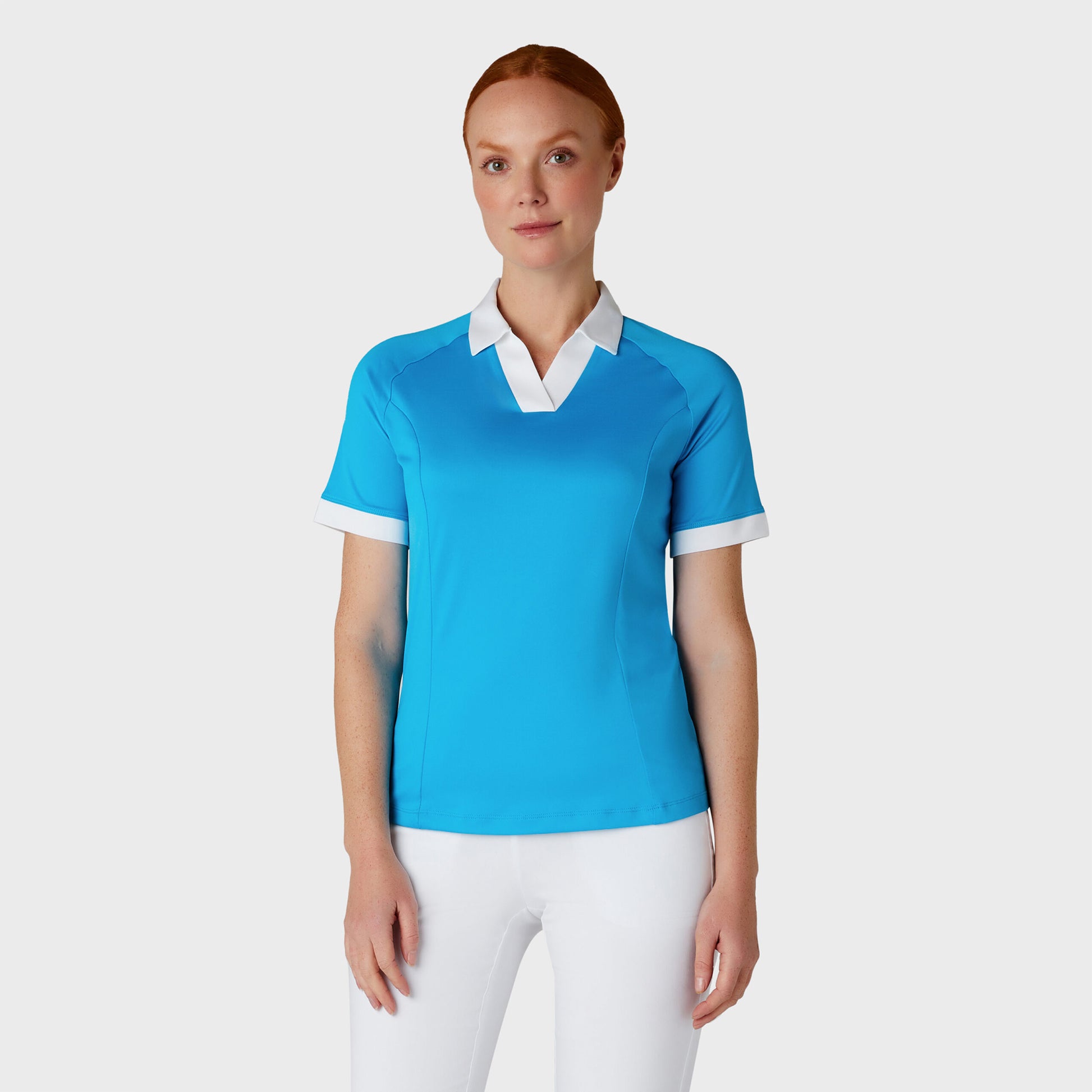 Callaway Ladies Short Sleeve Colour Block Golf Polo in Vivid Blue