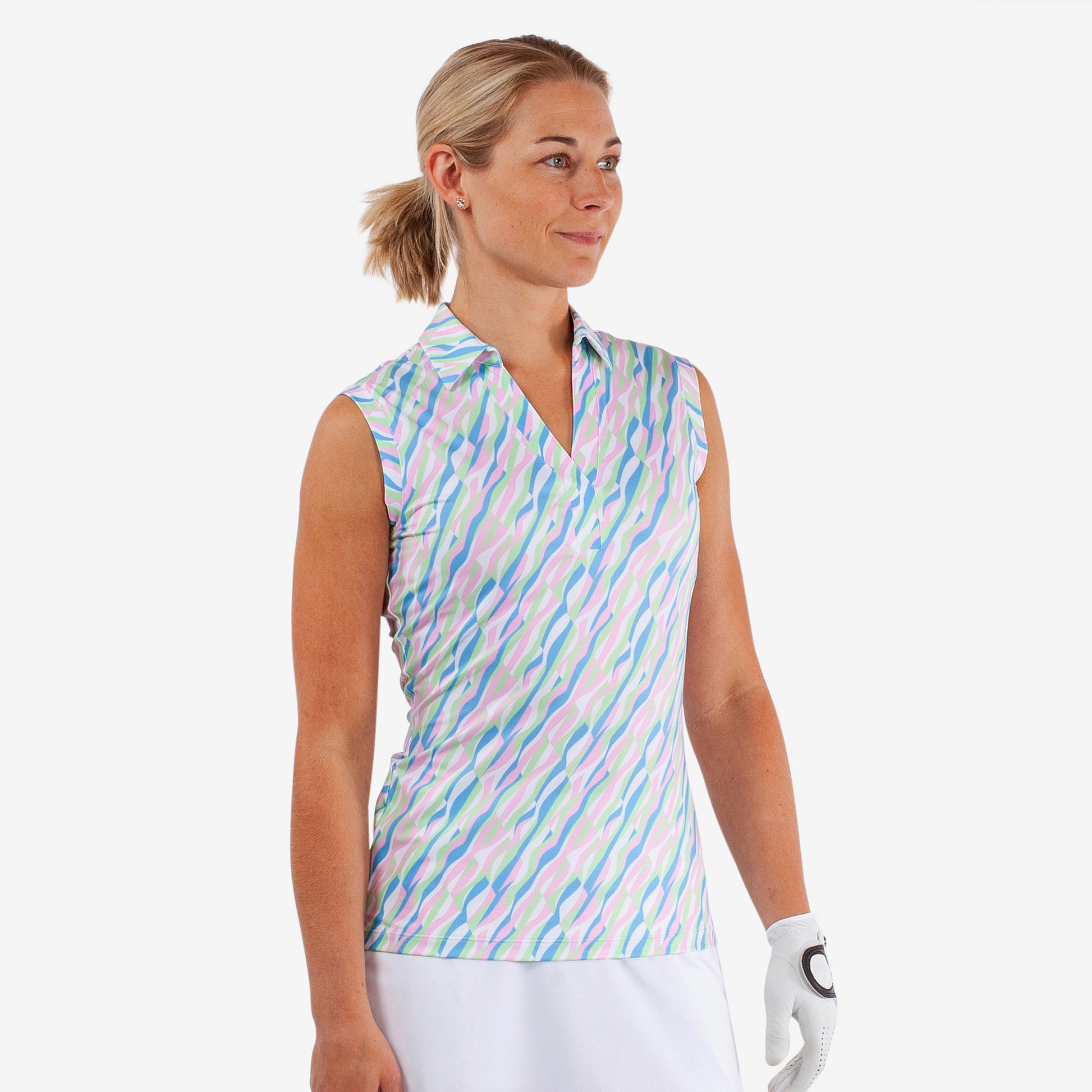 Galvin Green Ladies Polo with Diagonal Abstract Print