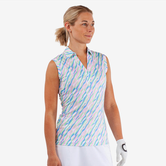 Galvin Green Ladies Polo with Diagonal Abstract Print