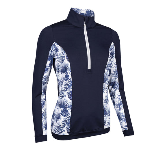 Glenmuir Ladies Lightweight Mid-Layer with Zip-Neck in Navy & White Tropical Print