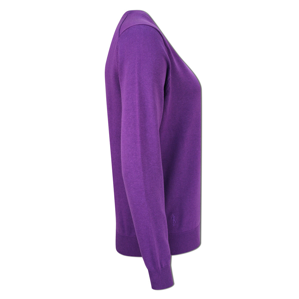 Glenmuir Ladies 100% Cotton V-Neck Sweater in Royal Purple