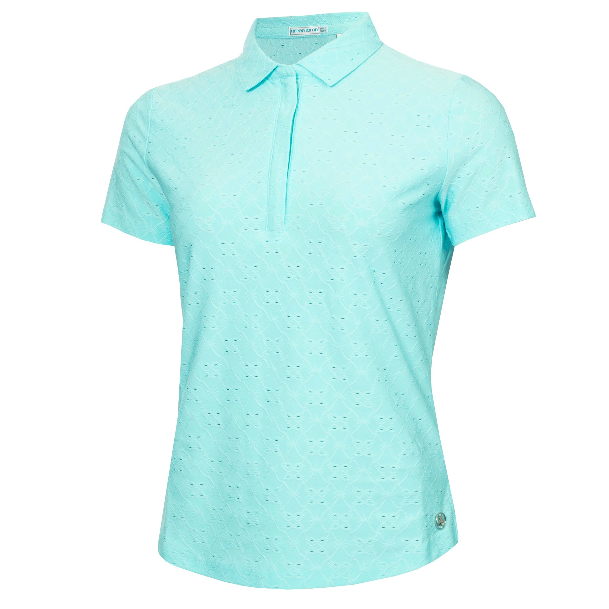 Green Lamb Women's Broderie Anglaise Pattern Polo in Aqua - Last One Size 8 Only Left