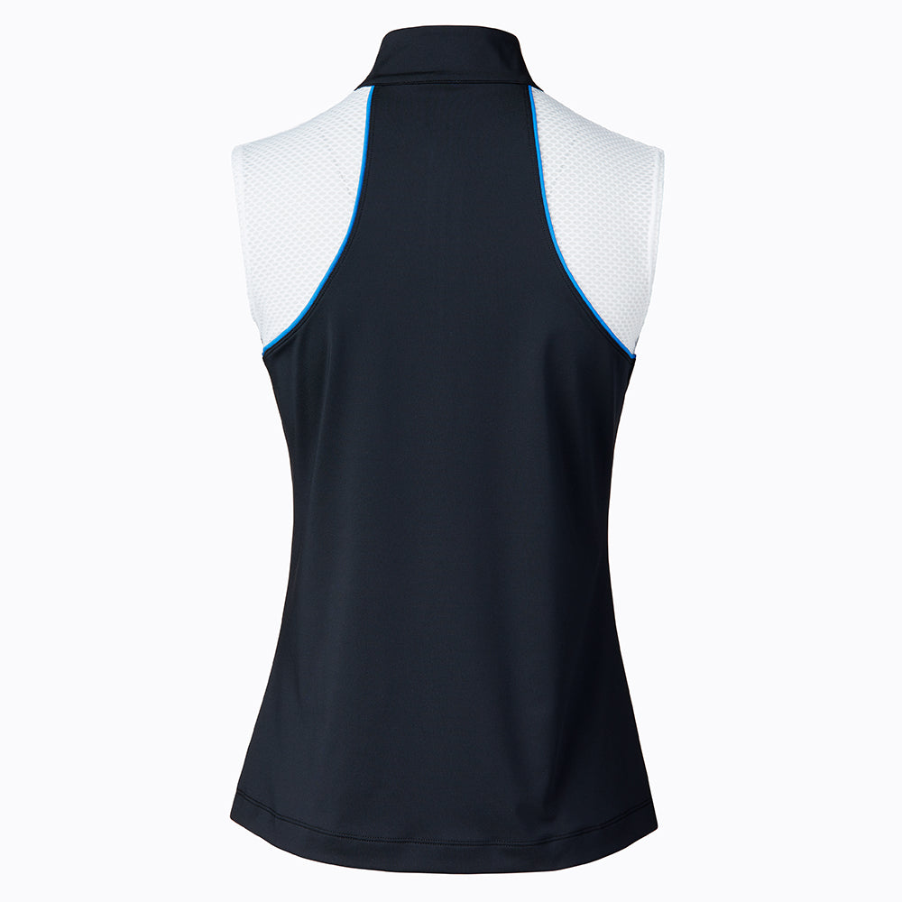 Daily Sports Ladies Mesh Panelled Sleeveless Polo in Dark Navy