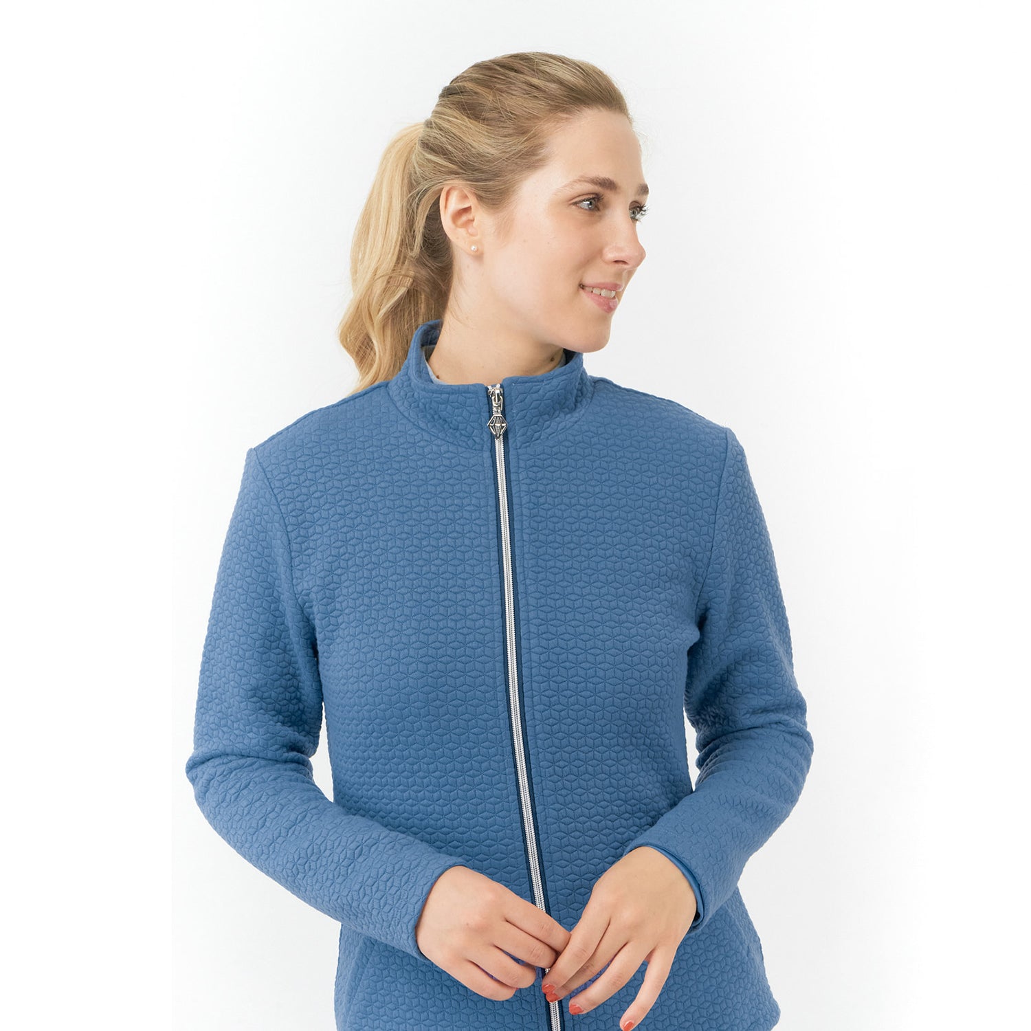 Pure Ladies Full Zip Textured Jacket in Powder Blue