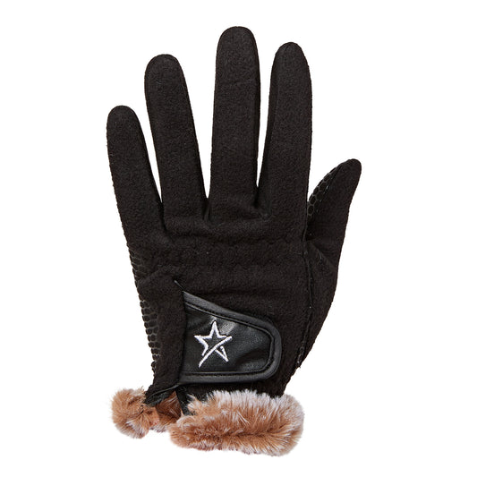 Swing Out Sister Ladies Winter Fleece Gloves with Faux Fur Trim in Black