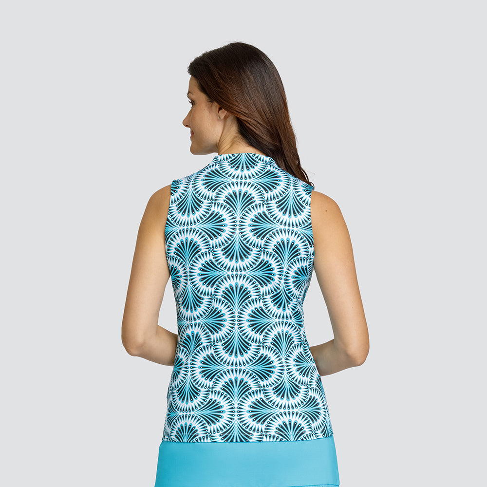 Tail Ladies Sleeveless Polo in Peacock Print