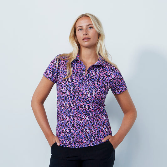 Daily Sports Ladies Short Sleeve Polo Shirt Bright Leopard Print