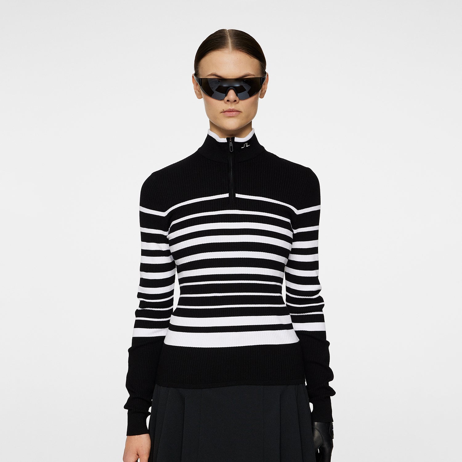 J Lindeberg Ladies Ribbed Quarter-Zip Sweater with Stripes