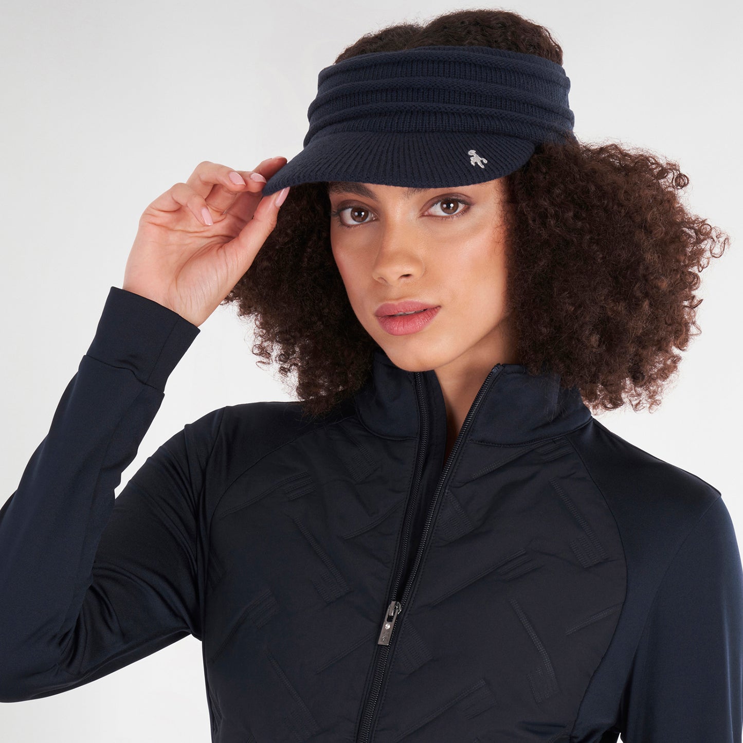 Green Lamb Ladies Cable Knit Visor in Navy