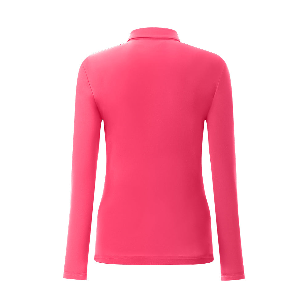 Chervo Ladies Ruffle Detail Long Sleeve Polo in Clematis Pink