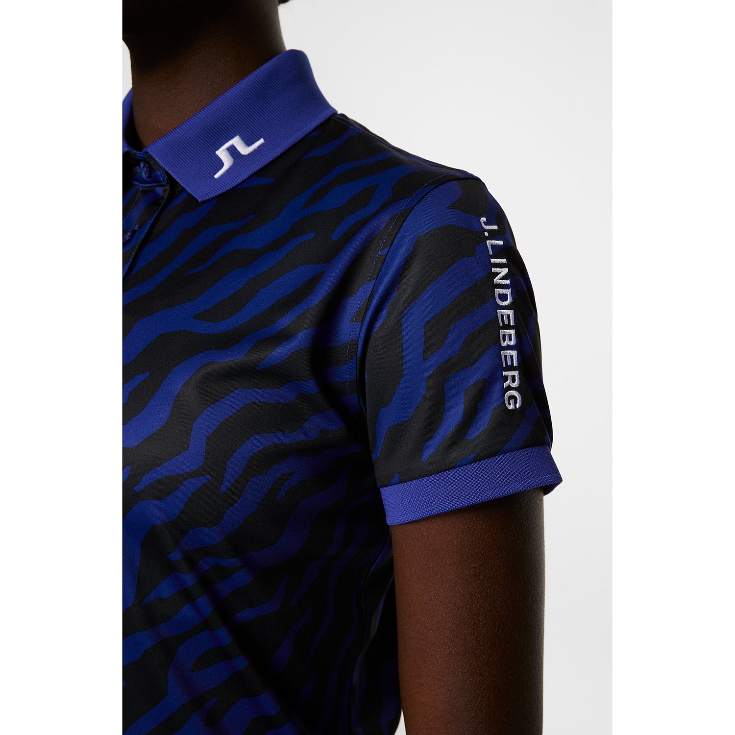 J Lindeberg Ladies Tour Tech Print Polo in Tour Tiger Clematis M