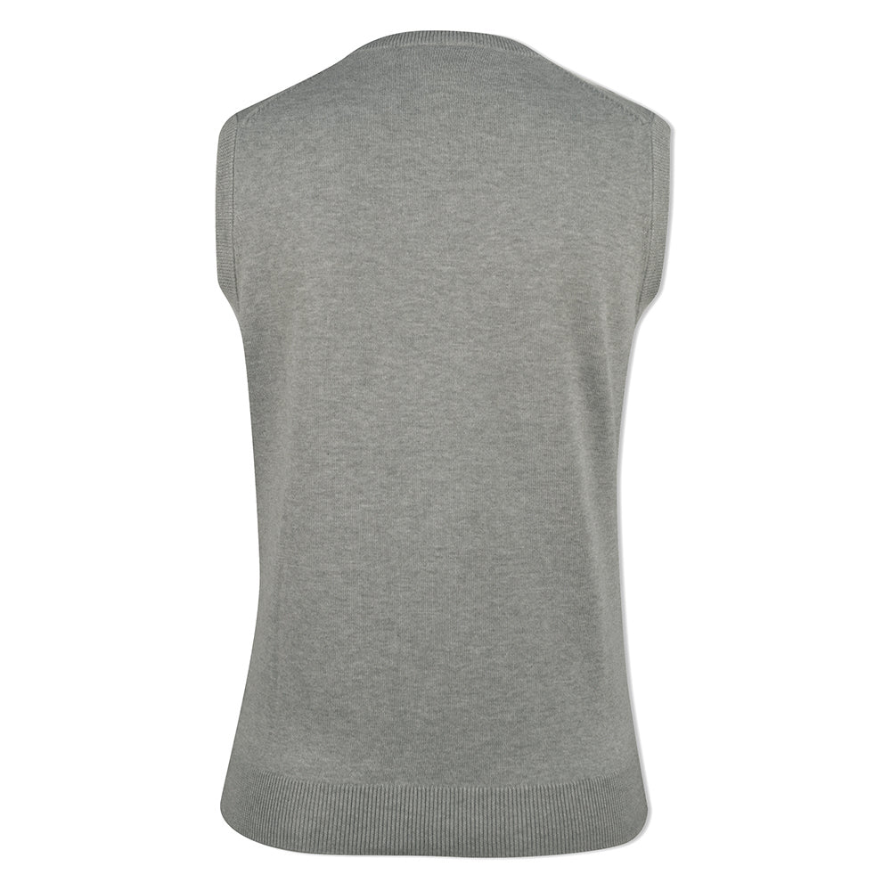 Glenmuir Ladies 100% Cotton Sleeveless V-Neck Sweater in Light Grey Marl