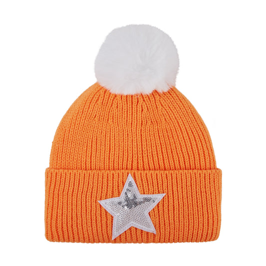 Swing Out Sister Ladies Star Bobble Hat with Water Repellent Finish in Apricot Crush
