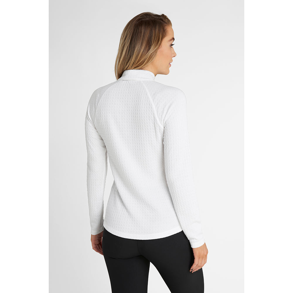 Green Lamb Ladies Waffle-Knit Zip Neck Top in White - Last One Size 20 Only Left