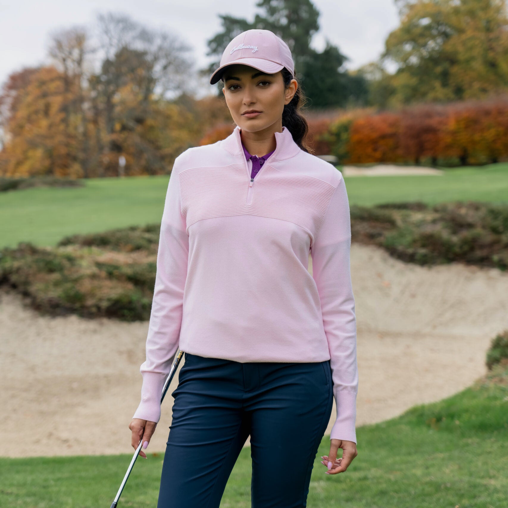Callaway Women's Soft-Stretch Zip Neck with Elegant Ribbed Texture and Modern Sophistication