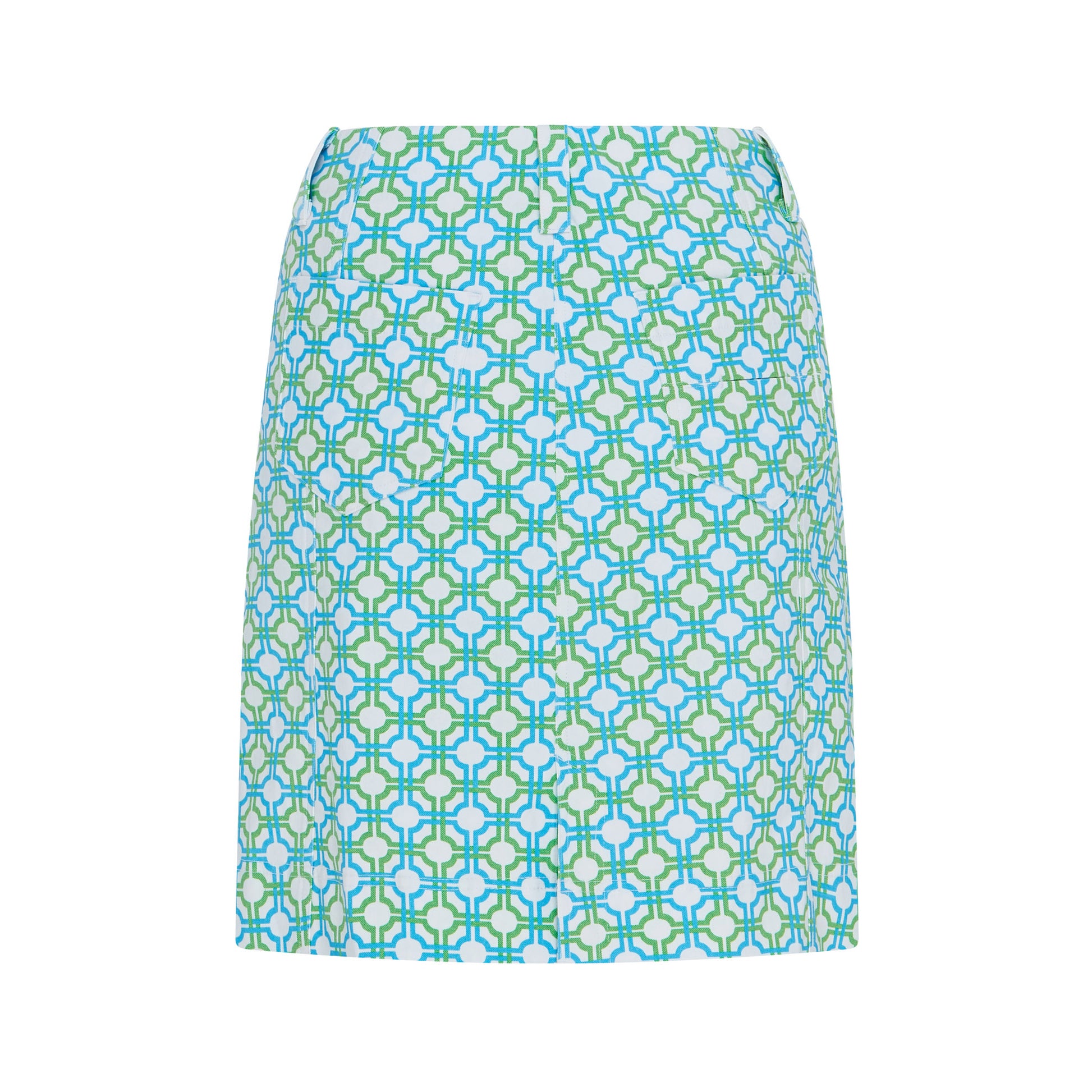 Swing Out Sister Women's Pull-On Skort in Dazzling Blue and Emerald Mosaic Pattern