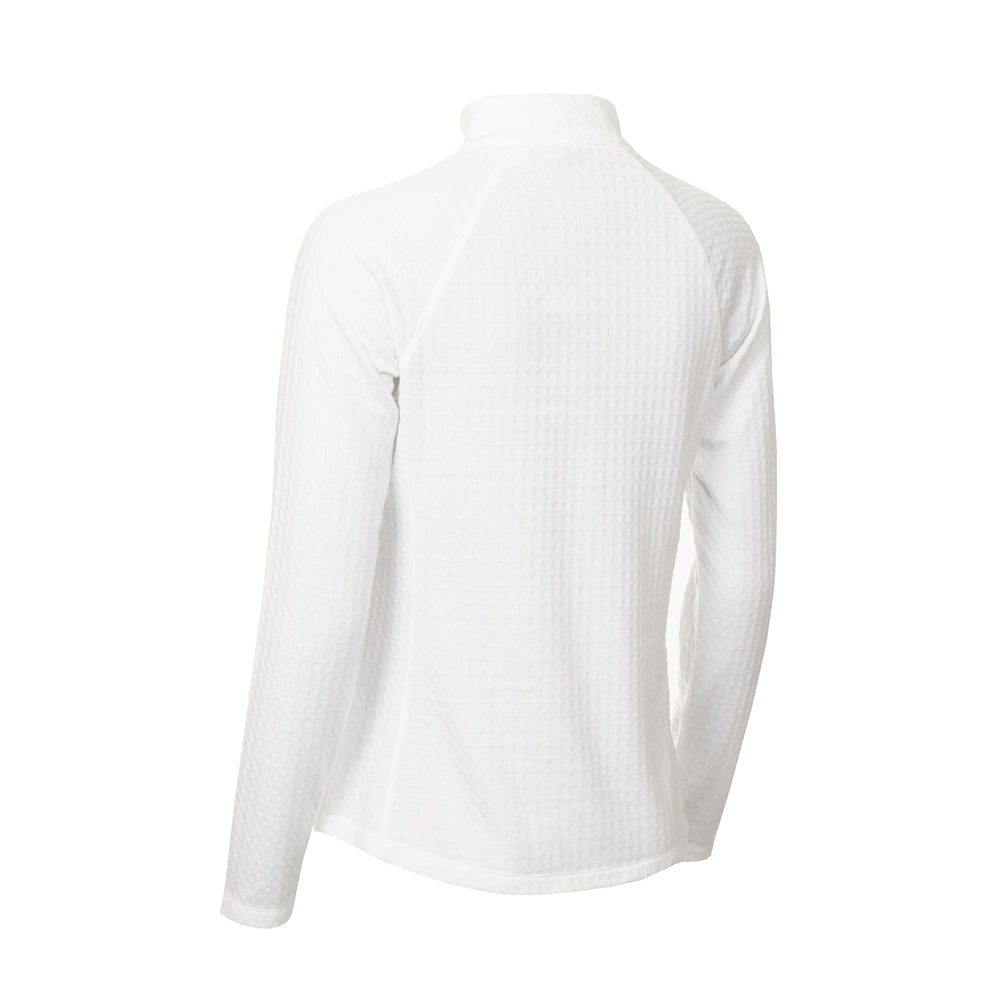 Green Lamb Ladies Waffle-Knit Zip Neck Top in White - Last One Size 20 Only Left