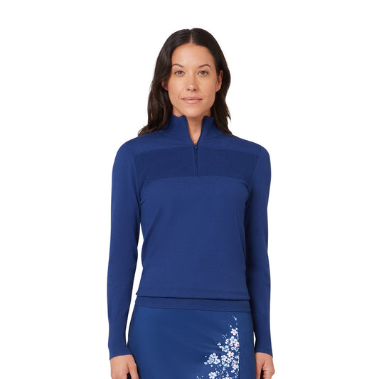 Callaway Women's Soft-Stretch Navy Zip Neck with Elegant Ribbed Texture and Modern Sophistication