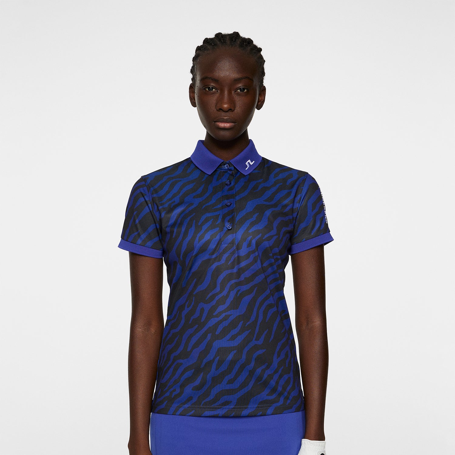 J Lindeberg Ladies Tour Tech Print Polo in Tour Tiger Clematis M