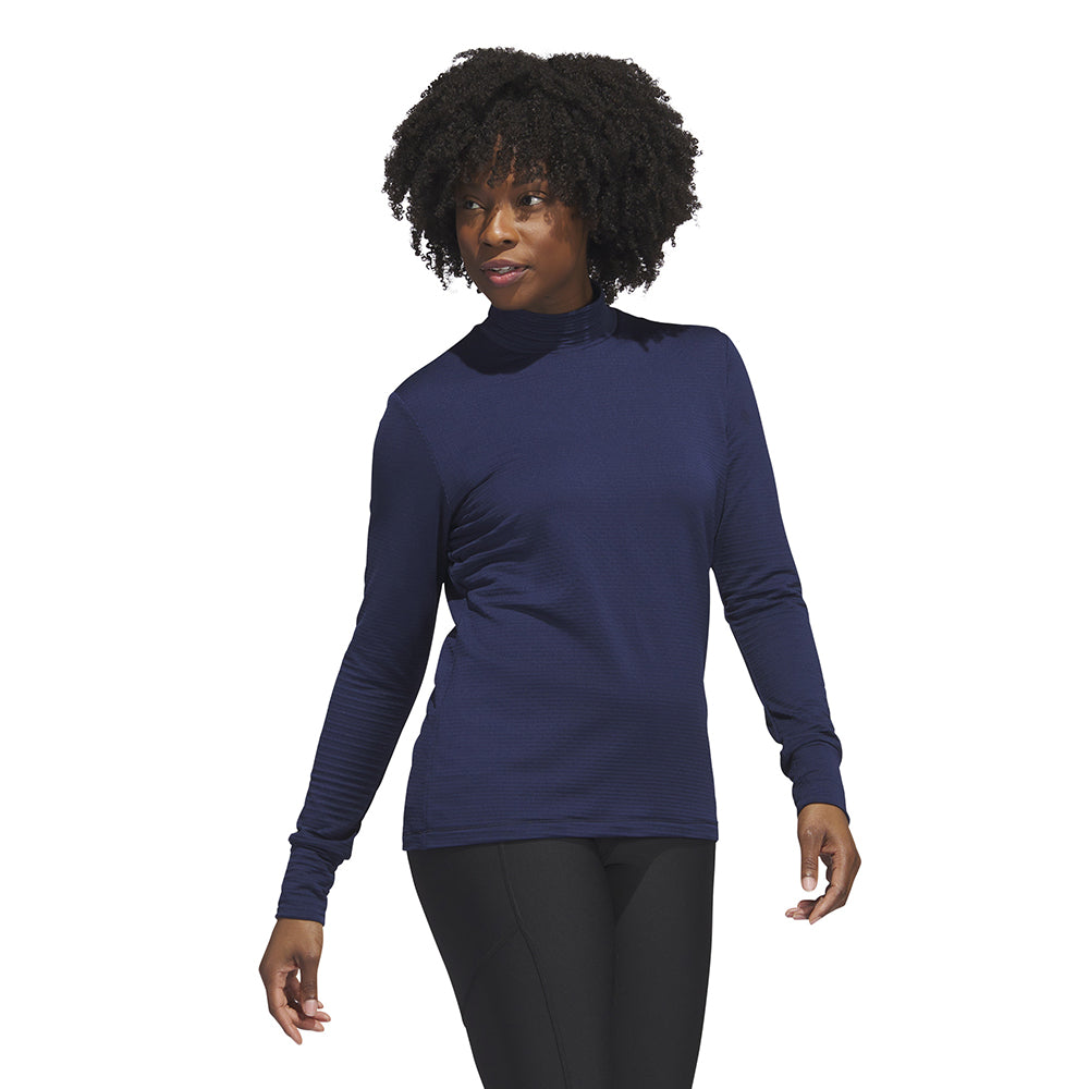 adidas Ladies Long Sleeve Golf Top with Mock Neck in Collegiate Navy