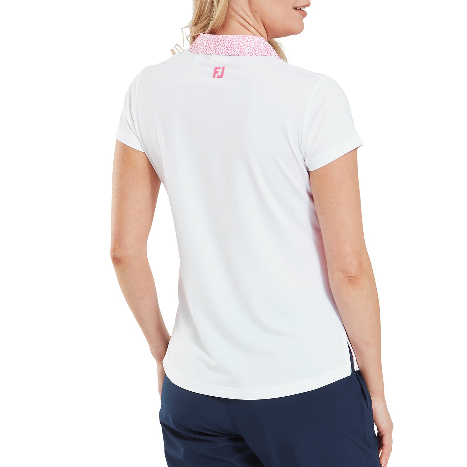 FootJoy Ladies V-Neck Cap Sleeve Polo with Animal Print Trim