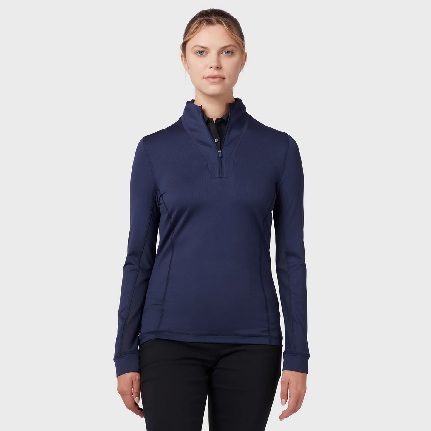 Callaway Ladies Navy Zip Neck Golf Top With Mesh Panels