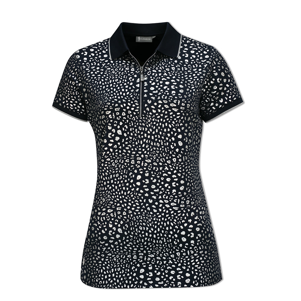 Glenmuir Short Sleeve Polo with SPF50 in Navy & Silver Animal Print