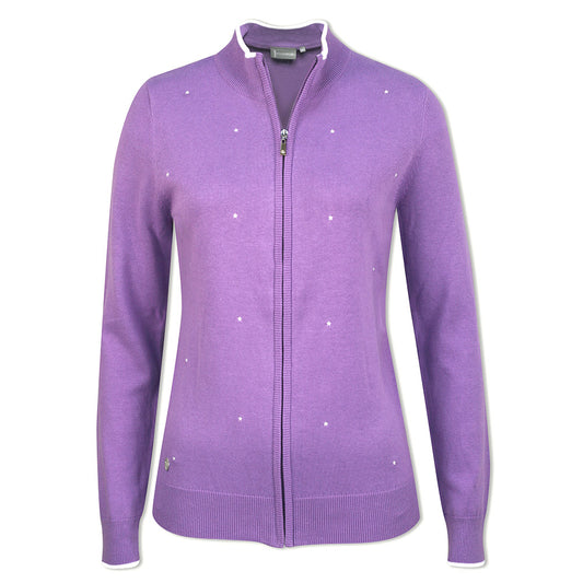 Glenmuir Ladies Full Zip Sweater with Embroidered Star Detail in Amethyst/White