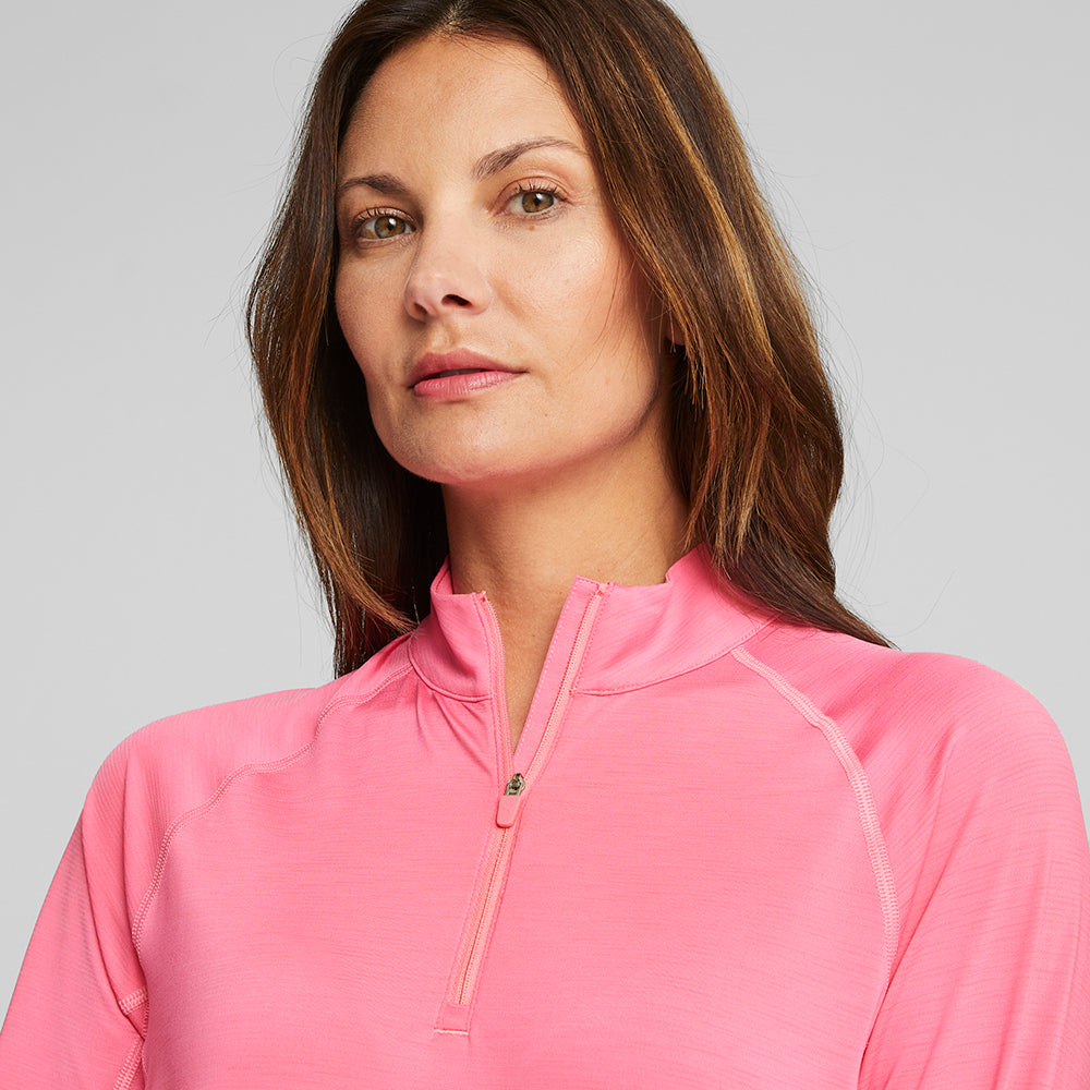 Puma Ladies 1/4 Zip YOU-V Long Sleeve Top with UPF 50+ in Strawberry Burst Heather