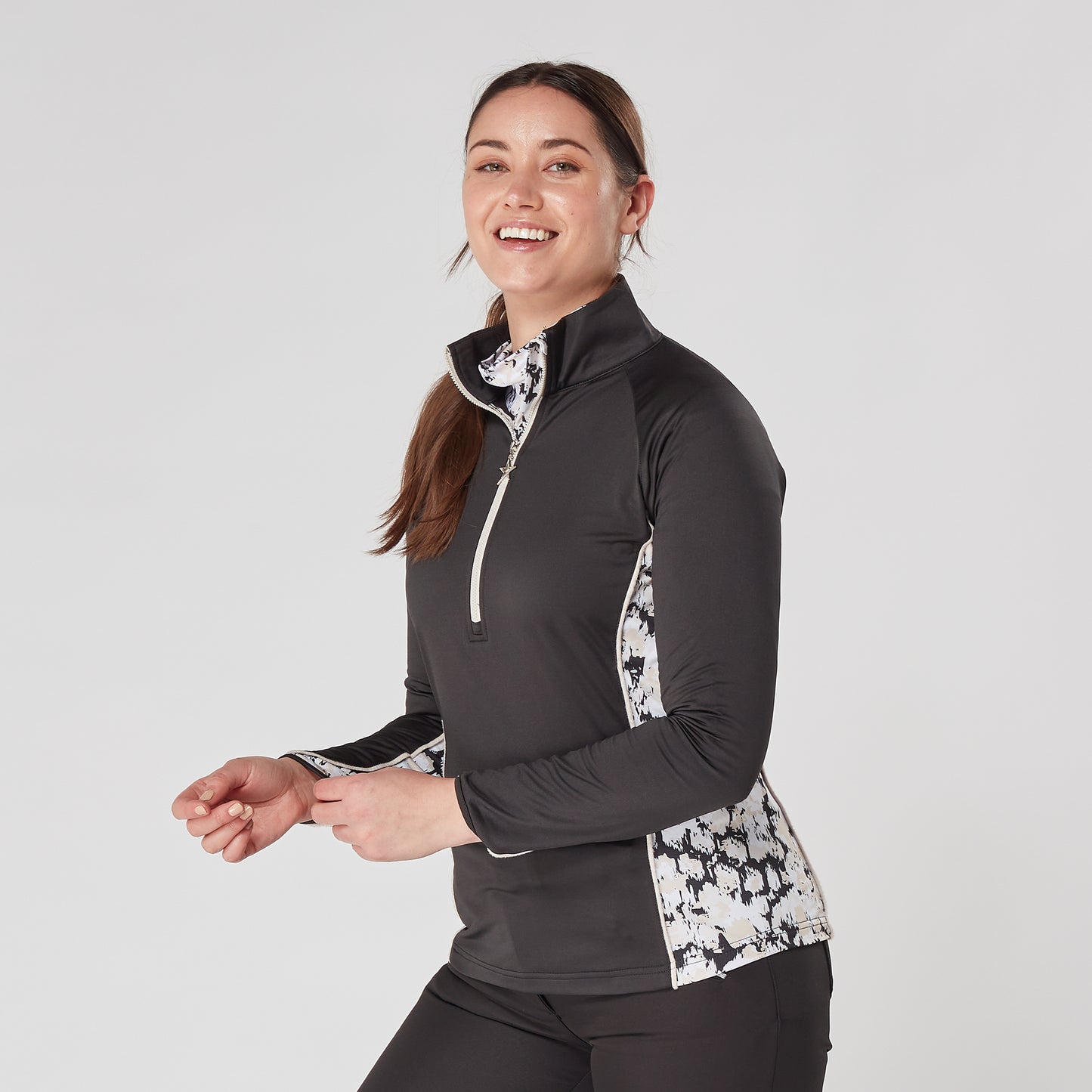 Swing Out Sister Womens 1/4 Zip Top with Print Contour Panels