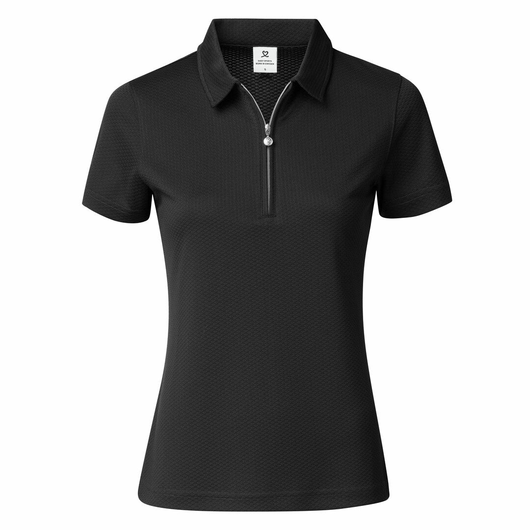 Daily Sports Honeycomb Structured Short Sleeve Polo Shirt in Black