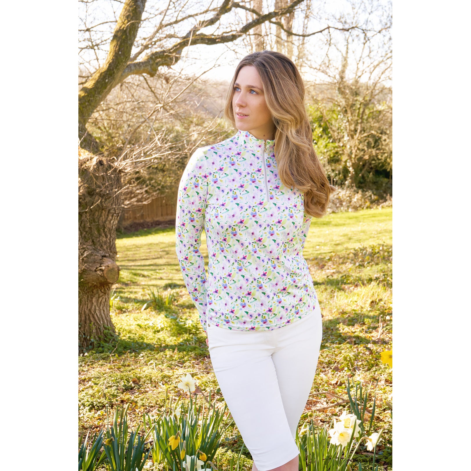 Pure Ladies Long Sleeve Top in Ethereal Bouquet with Sun Protection