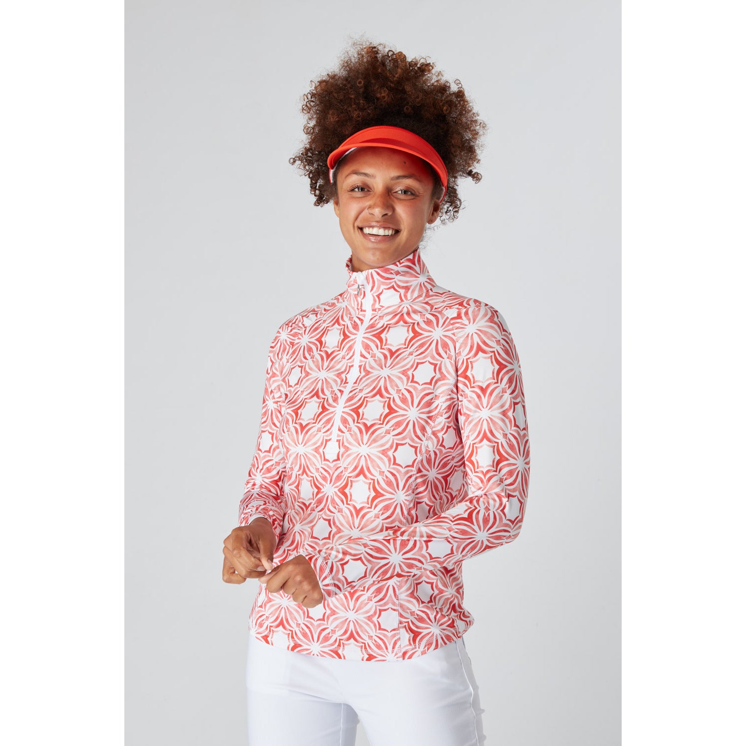 Swing Out Sister Ladies Geo Print Zip-Neck Mid-Layer Top