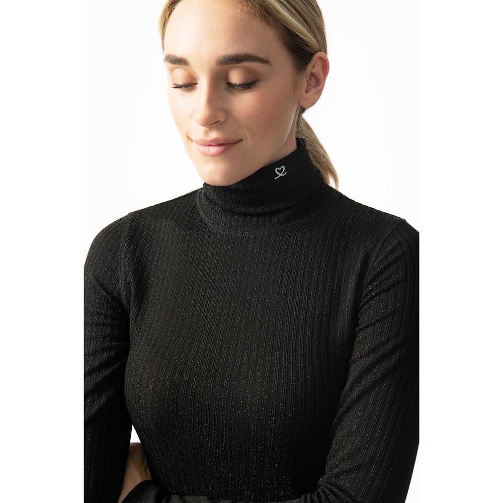 Daily Sports Ladies Long Sleeve Roll-Neck in Black with Silver Thread