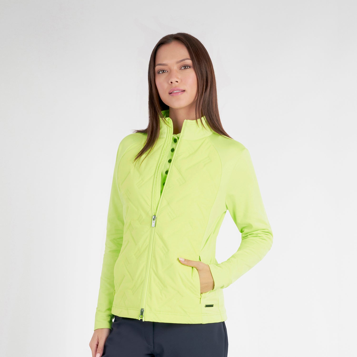 Green Lamb Ladies Hybrid Jacket with Debossed Linear Pattern