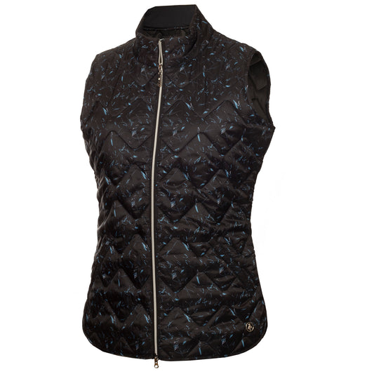 Green Lamb Ladies Thermo Windbarrier Quilted Gilet in Black Leaf Print