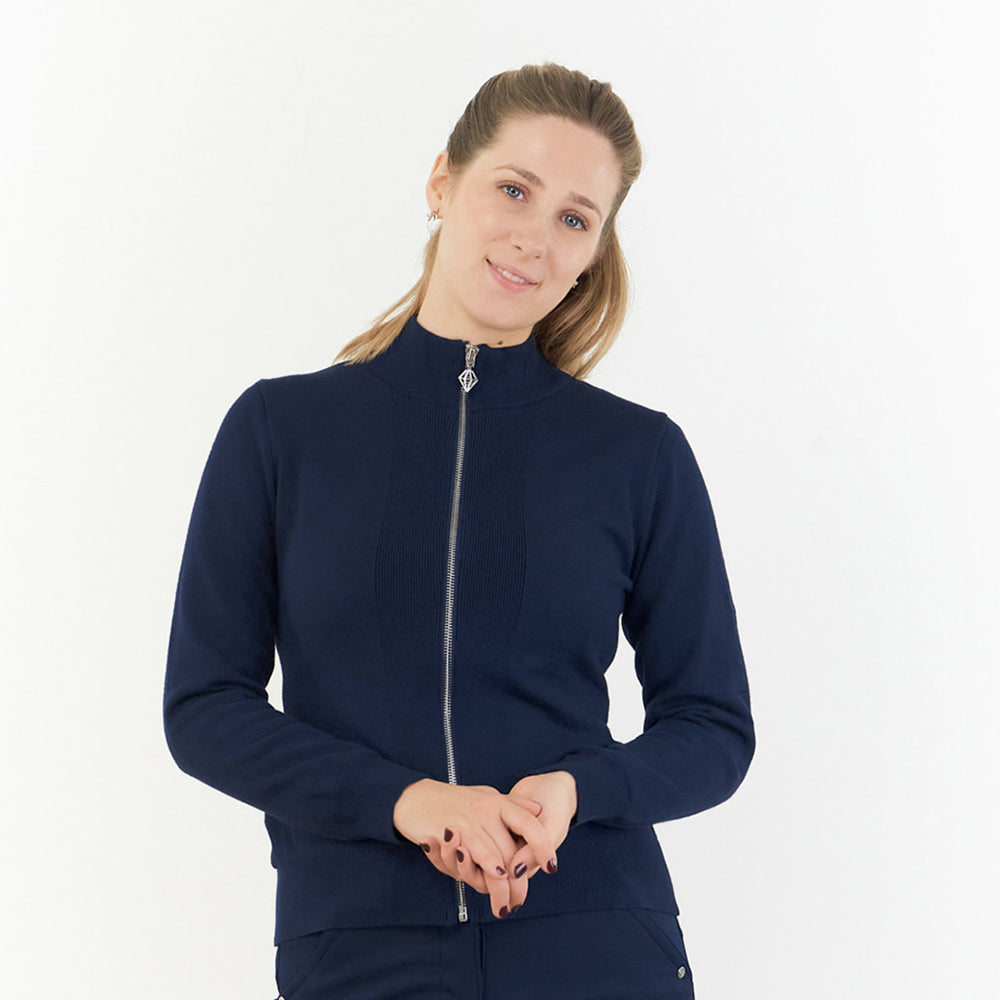 Pure Ladies Full Zip Lined Sweater in Navy