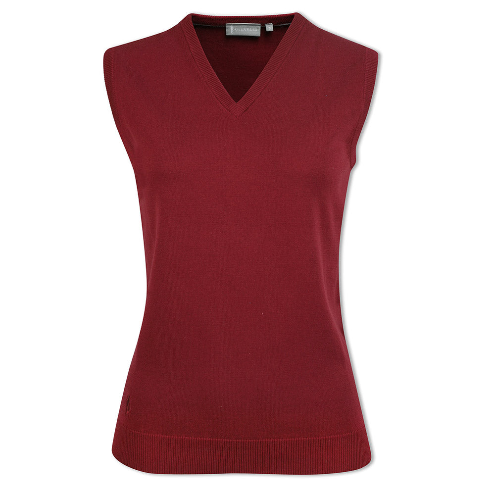 Glenmuir Ladies 100% Cotton Sleeveless V-Neck Sweater in Bordeaux