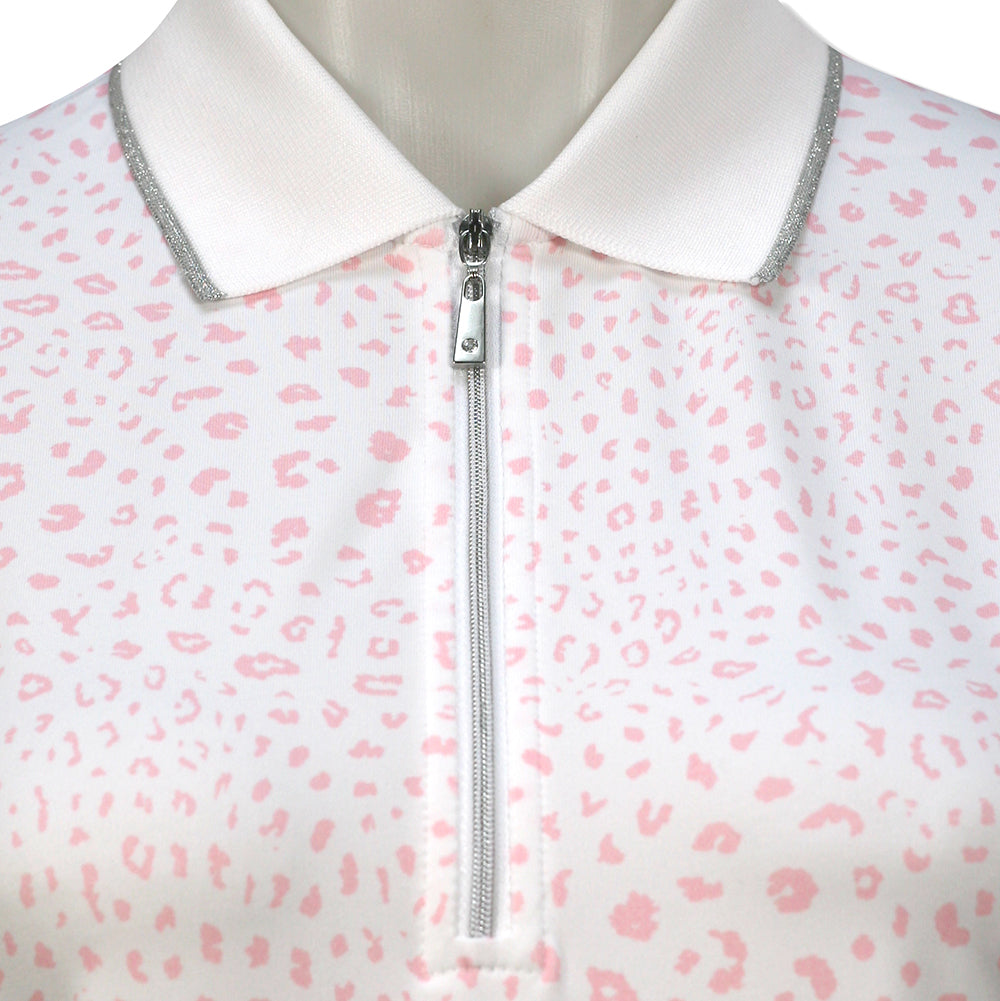 Glenmuir Short Sleeve Polo with SPF50 in White & Candy Pink Animal Print