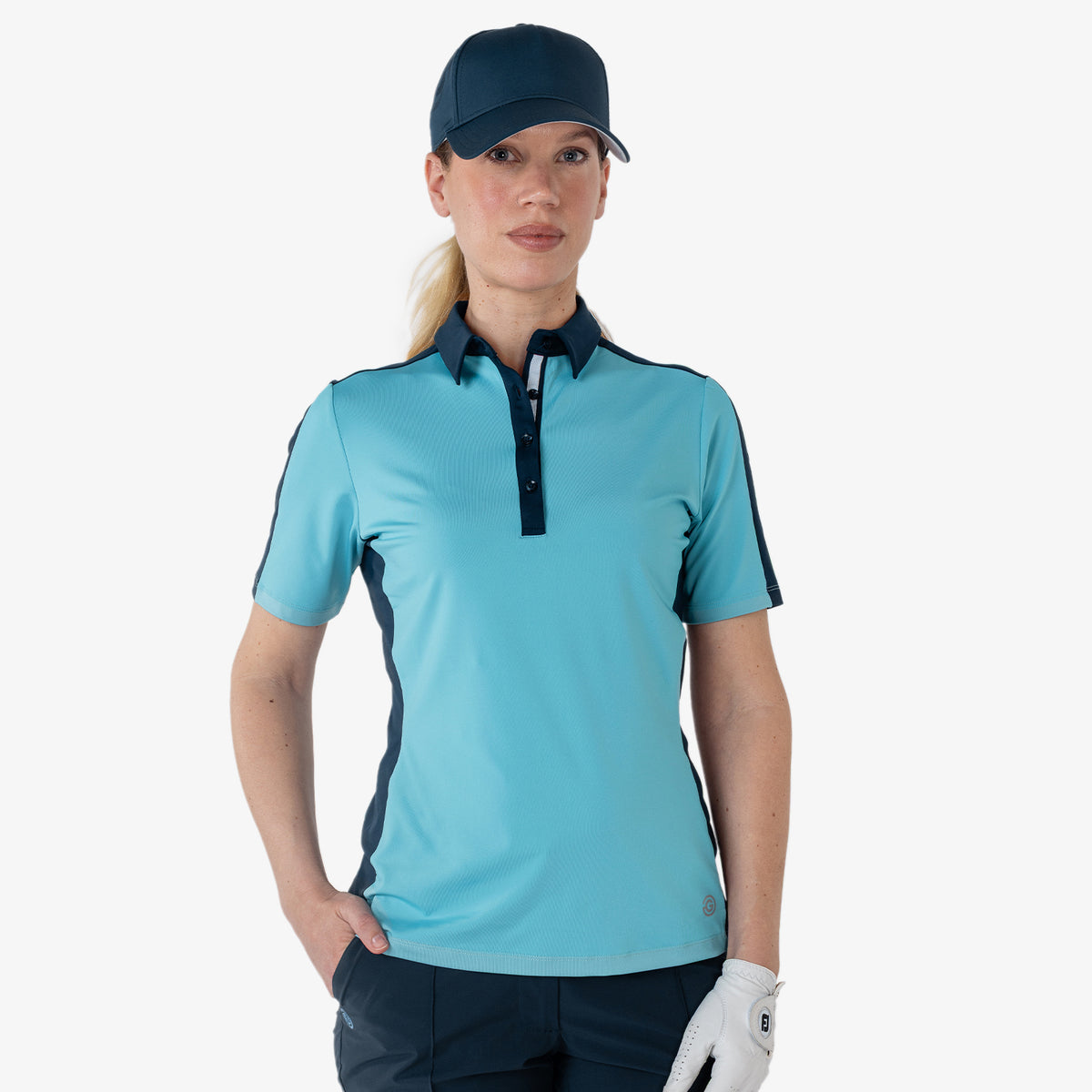 Galvin Green Ladies Short Sleeve Polo with Flattering Contrast Panels in Navy