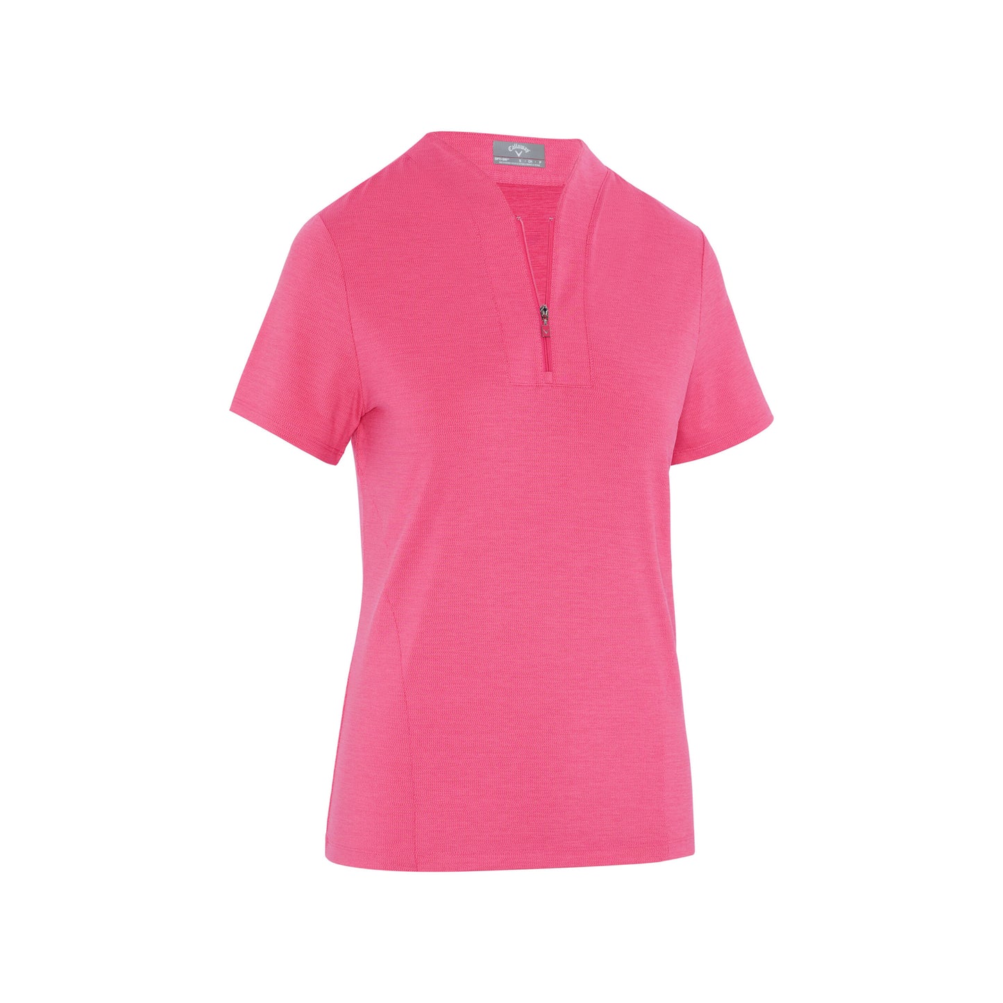 Callaway Ladies Tonal Textured Golf Polo in Pink Peacock with Zip Neck