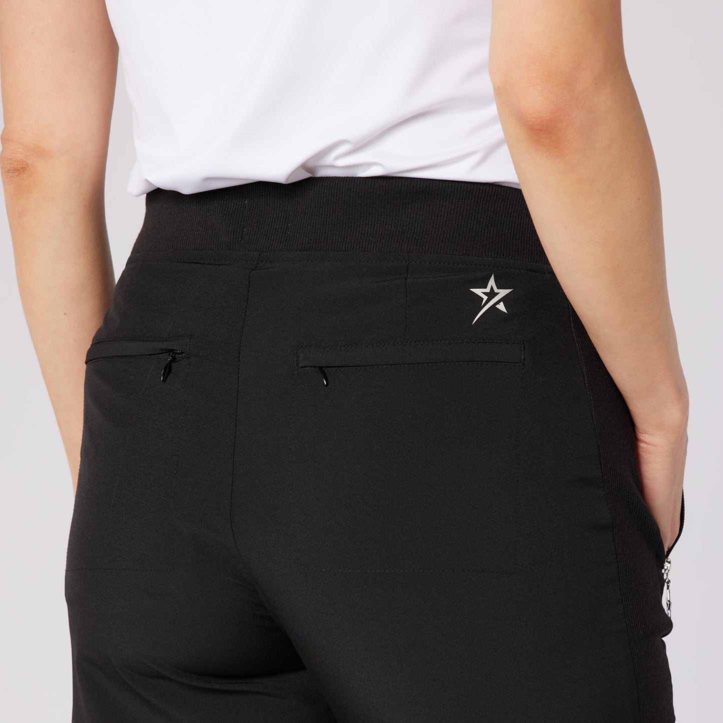 Swing Out Sister Ladies Lightweight Pull-On Capris with Ribbed Side Stripe in Black
