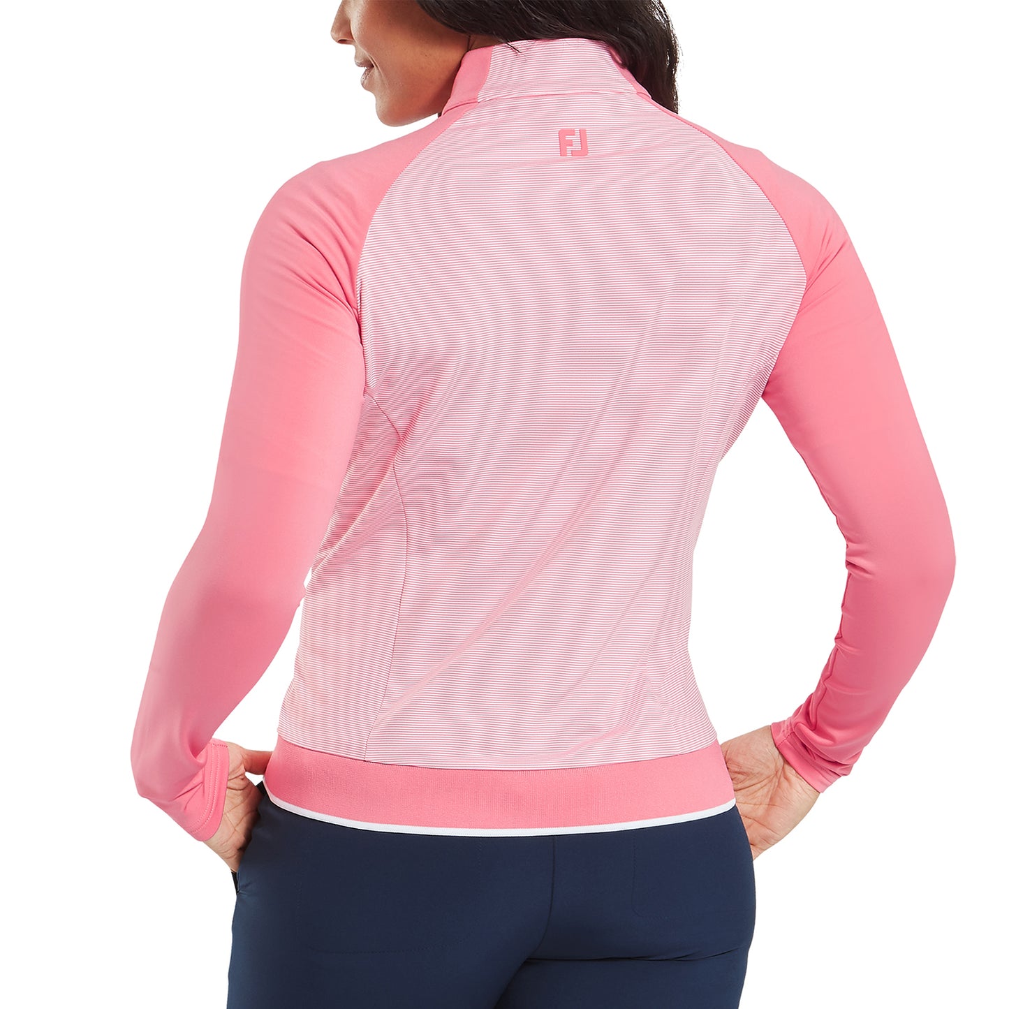 FootJoy Ladies Zip-Neck Stripe Top with Contrast Sleeves