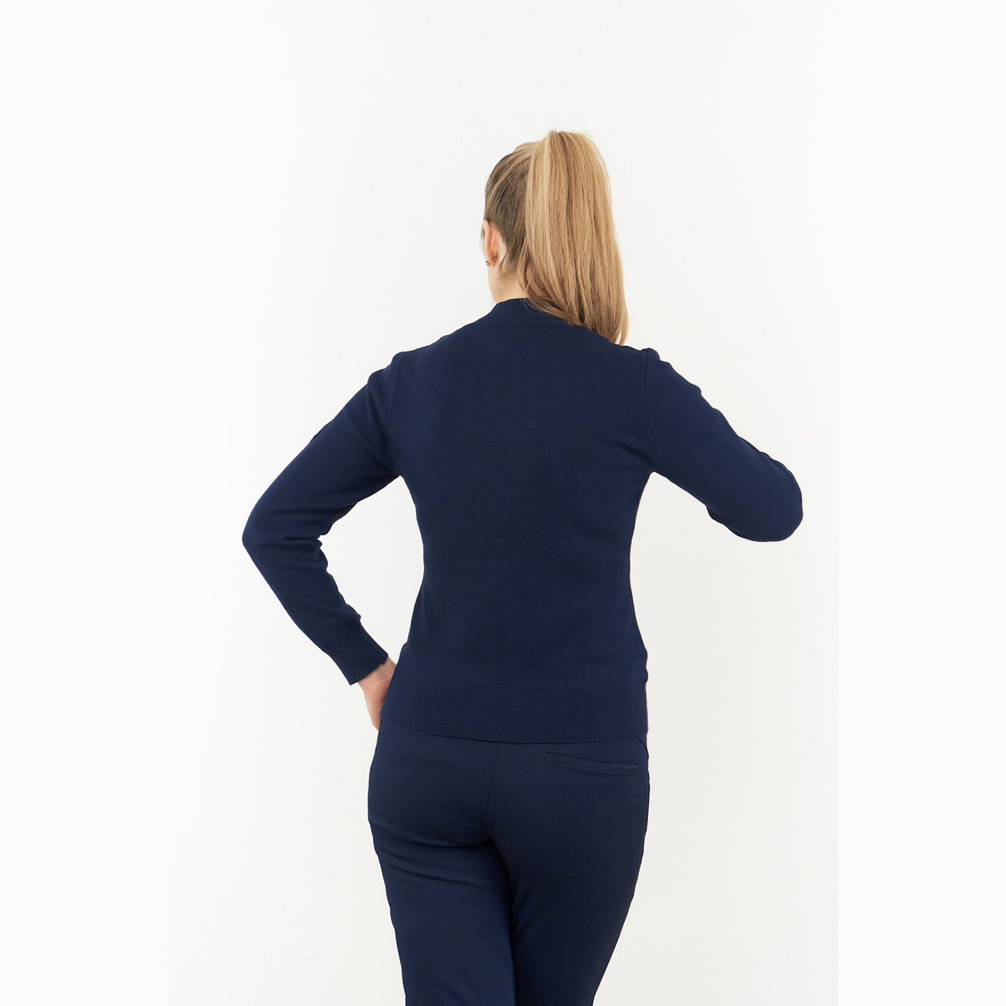 Pure Ladies Full Zip Lined Sweater in Navy