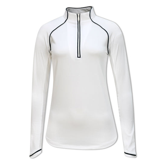 Original Penguin Ladies Long Sleeve Mesh Panel Zip Top in Bright White
