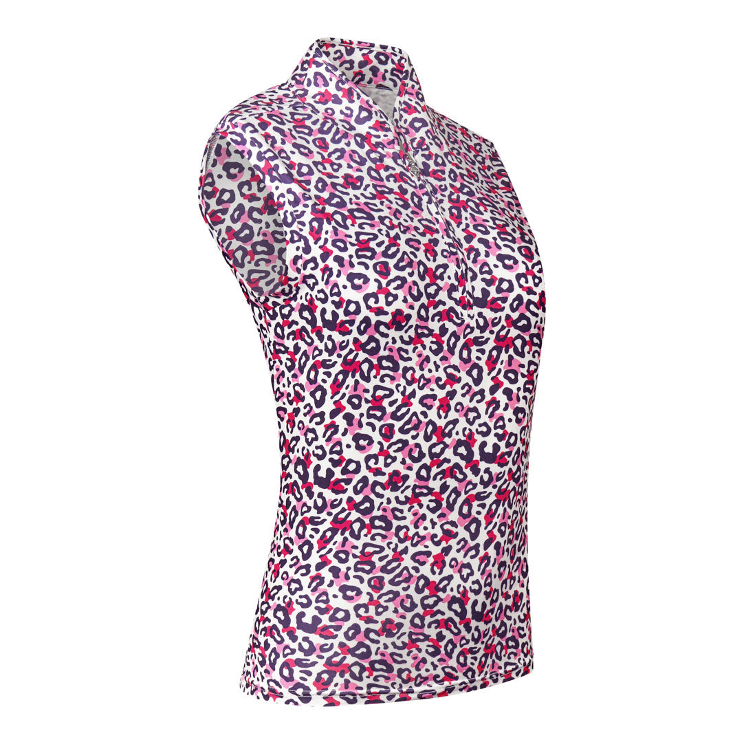 Pure Ladies Cheetah Print Sleeveless Polo Shirt