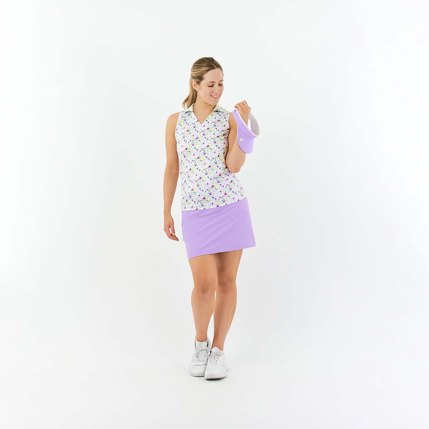 Pure Golf Open V-Neck Sleeveless Polo in Ethereal Bouquet Print