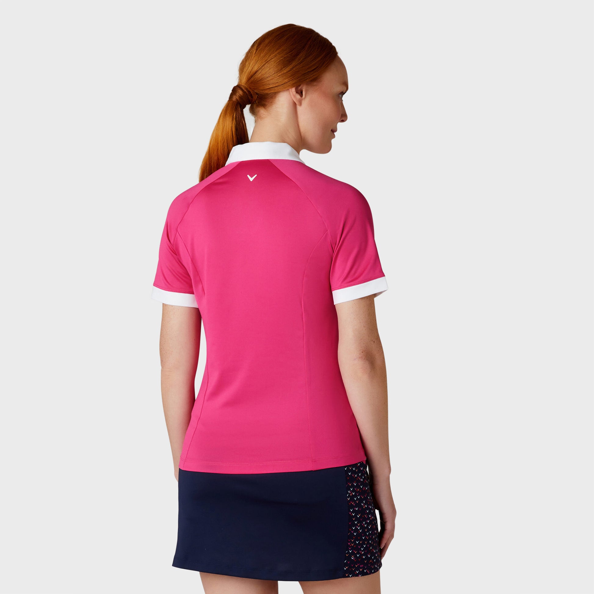 Callaway Ladies Short Sleeve Colour Block Golf Polo in Pink Peacock