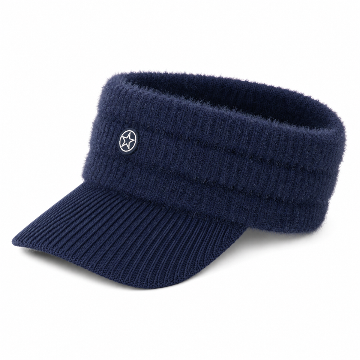 Swing Out Sister Double Layered Ribbed Headband with Soft Fuzzy Fabric In Navy